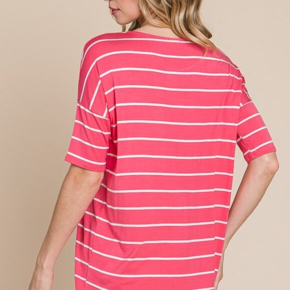 BB1 BomBom Coral and White striped tee multiple sizes - Picture 2 of 3